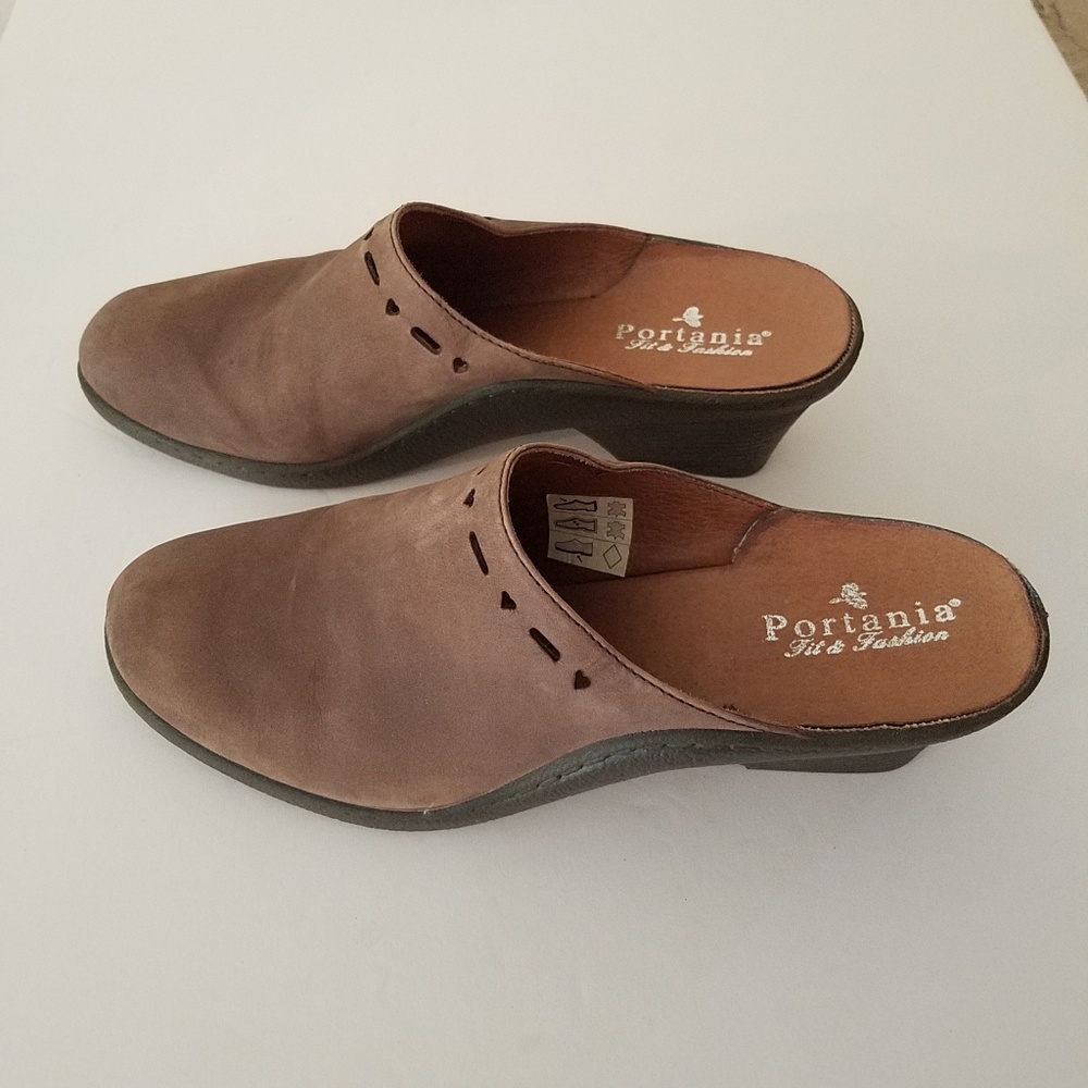 Portania Shoes Mules Slip-on Clogs Brown Nubuck